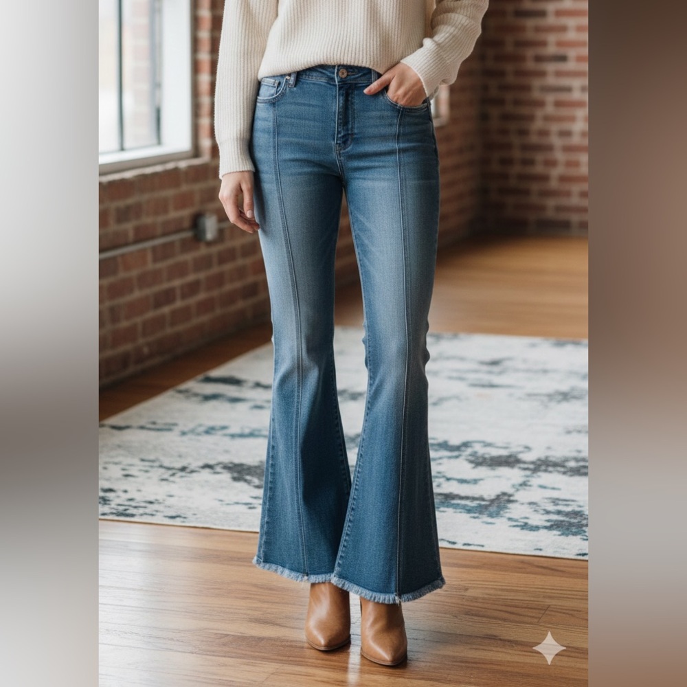 KanCan high rise bell bottom raw hem jeans‎ size 29 Cottagecore Y2k retro boho